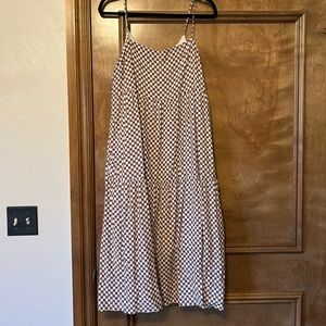 Brown + White Abercrombie Tiered Midi Dress